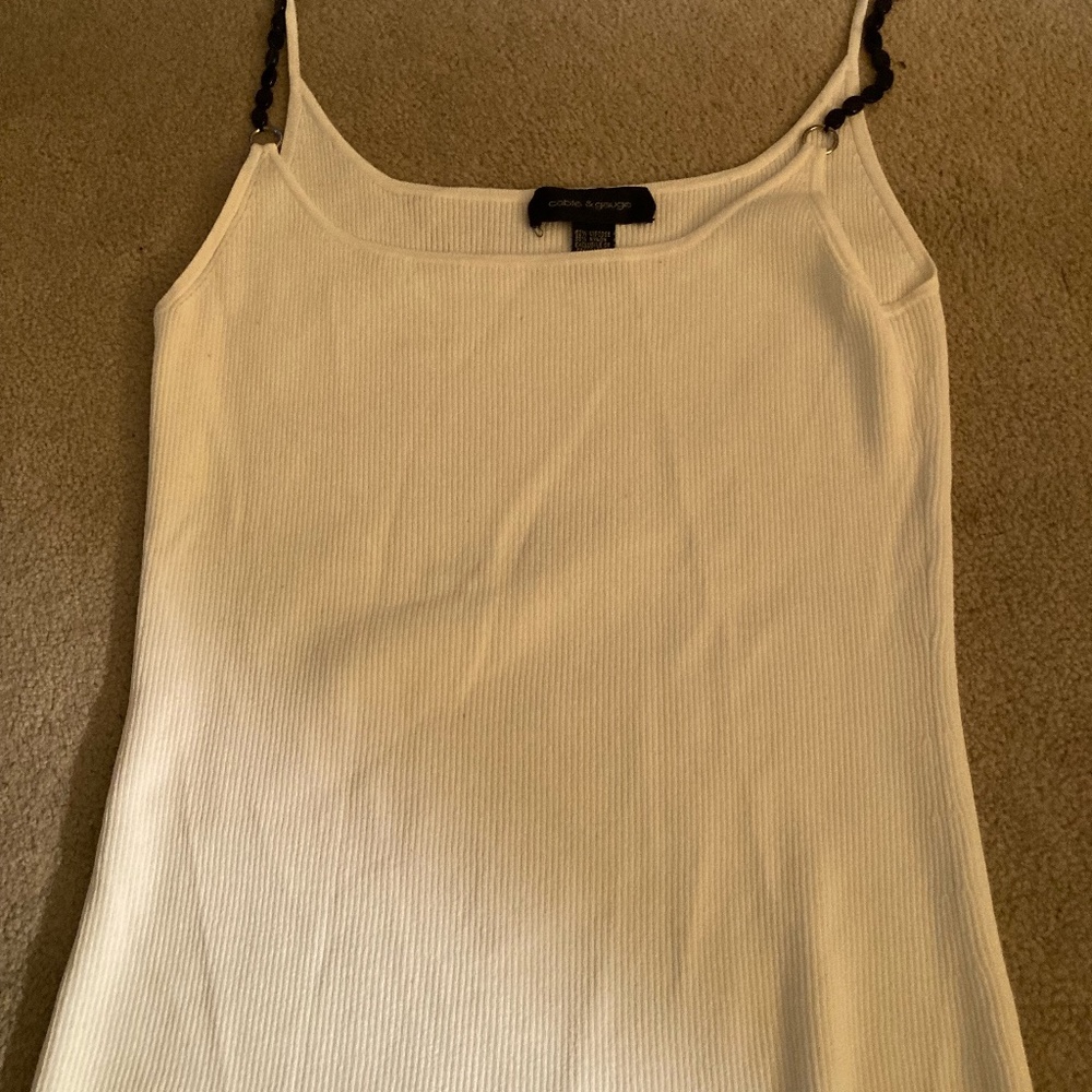 Cable & Gauge  Women’s White Spaghetti Knit Top With Black Bead Strap